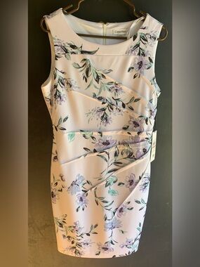 Calvin Klein Blush Midi Sheath Dress with Lavender Floral Print